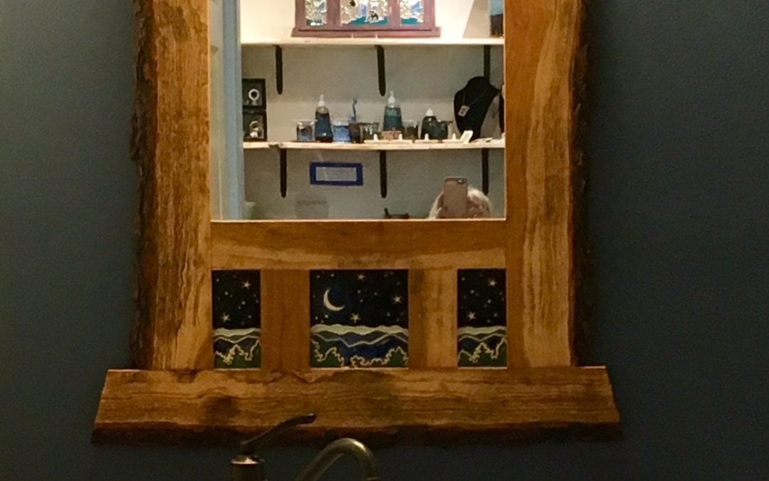Vessel sink and handmade mirror