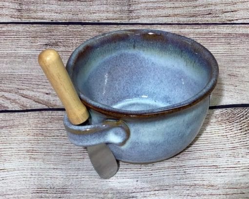 dip cup with attached knife by salvaterra pottery in Mist