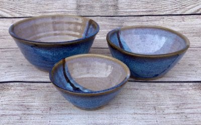 3 dip bowls by salvaterra pottery blue