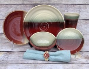 red dinnerware placesetting salvaterra pottery handmade