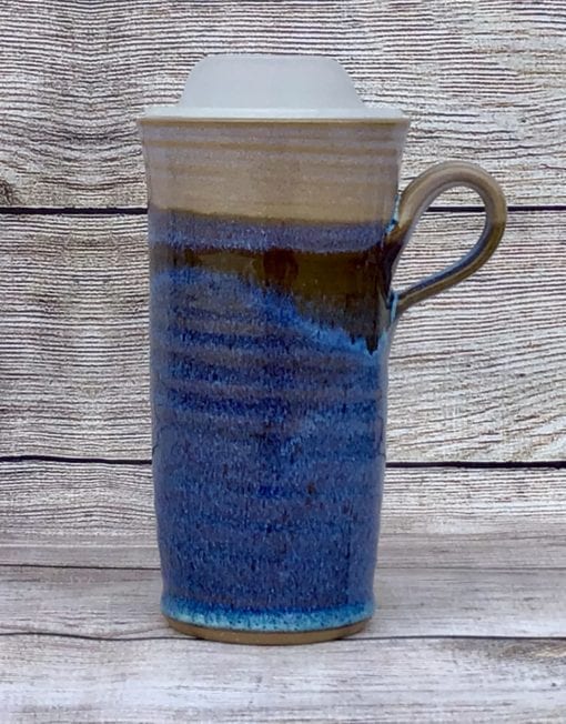 Blue travel mug salvaterra pottery